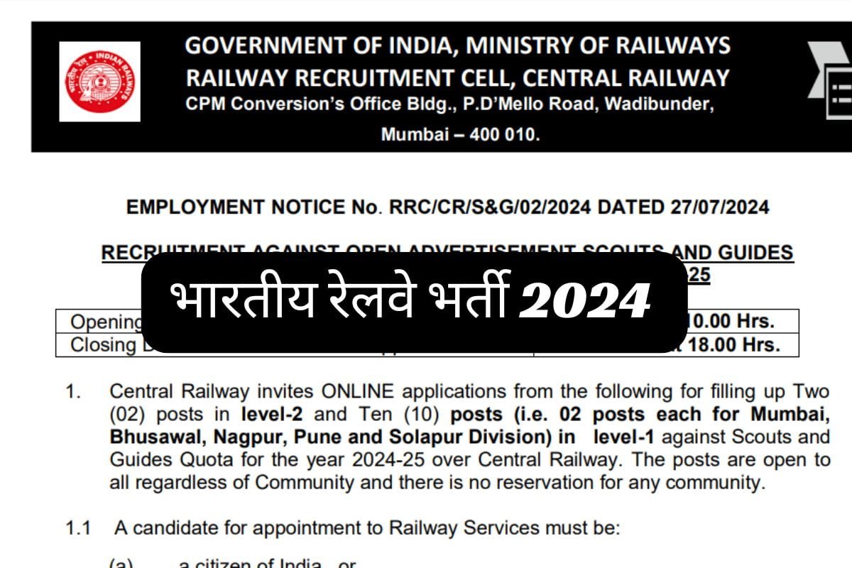 भारतीय रेलवे में 10वीं, 12वीं पास के लिए निकली बंपर भर्ती, आवेदन प्रक्रिया हो गई शुरू, जाने डिटेल