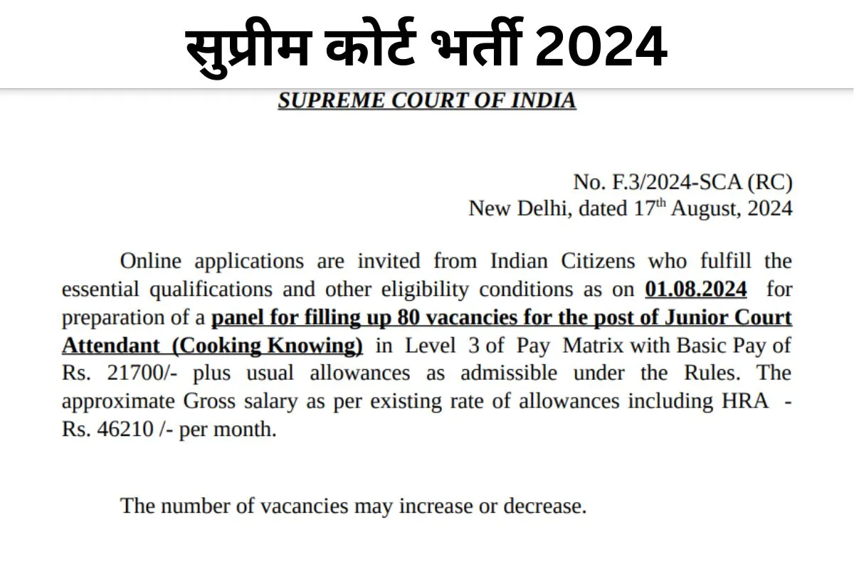 दसवीं पास के लिए सुप्रीम कोर्ट में निकली बंपर भर्ती, 40 हजार से अधिक मिलेगी सैलरी